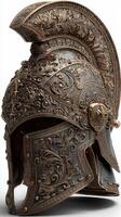 Intricate bronze and silver Corinthian helmet showcasing ornate designs and craftsmanship from ancient Greece photo