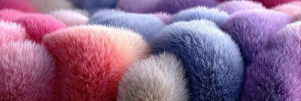 Colorful fluffy textures in shades of pink, purple, and blue arranged in a captivating display photo