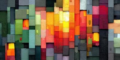 Colorful abstract artwork featuring vibrant geometric blocks created with textured layers photo