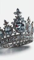Intricate silver crown adorned with sparkling gemstones highlights royal elegance and craftsmanship photo