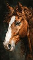 Captivating close-up of a chestnut horse showcasing its beautiful mane and expressive eye in a natural setting photo