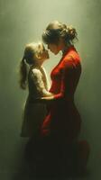 Embrace of love between mother and daughter in soft light capturing a tender moment photo