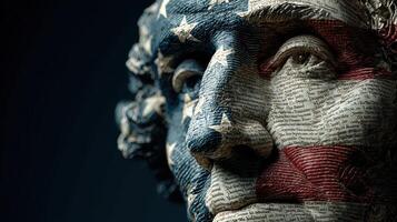 Portrait of a historical figure adorned with the American flag, showcasing intricate detail and symbolism of freedom and democracy photo