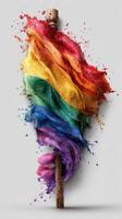 Vibrant rainbow flag made of paint and color splashes, representing pride and inclusivity in creative expression photo
