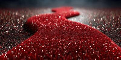 Red glittery river flows across a dark surface, creating a striking visual effect in evening light photo