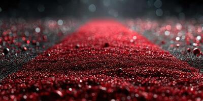 Red carpet leading to an elegant event venue surrounded by sparkling lights at night in a festive atmosphere photo