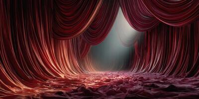 Theater stage with rich red curtains presenting a dramatic and elegant atmosphere before a performance photo