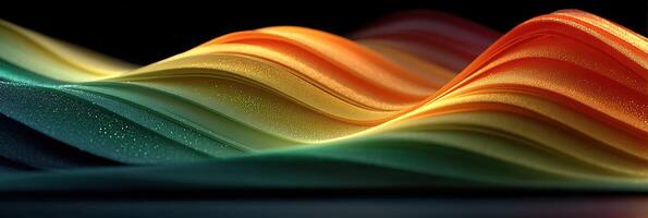 Colorful waves of fabric gently undulating in soft light create an abstract design in a dark background photo
