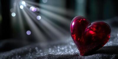 Heart-shaped object sparkles under soft light in a cozy evening setting photo