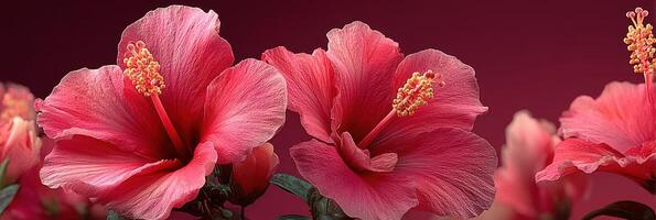 Vibrant hibiscus flowers bloom in a lush garden setting during a sunny afternoon in summer photo