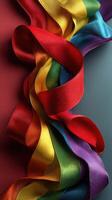 Colorful ribbons in a vibrant arrangement showcasing the spectrum of the rainbow on a textured background photo