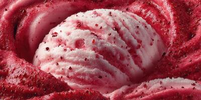 Delicious raspberry sorbet served in an artistic swirl showcasing vibrant colors and textures photo