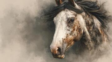 Beautiful spotted horse showcases its majestic features in a serene setting photo