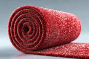 Bright red rolled foam sheet with glittery texture used for crafting and decorations in various creative projects photo