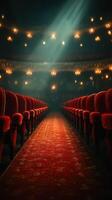 Warm red velvet seats and a cozy atmosphere in a historic theater prior to the evening performance photo