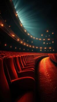 Elegant red seats illuminate the historic theater, creating a captivating atmosphere for evening performances photo