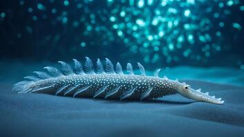 Spotted Fish Resting on Sand in Underwater Scene with Bokeh photo