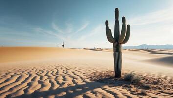 Lone Cactus Standing Tall in Desert Landscape Under a Clear Sky photo