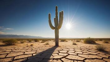 Cactus Standing Tall in Arid Desert Landscape Under Bright Sunlight photo