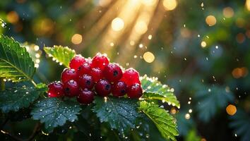 Red Currant Berries with Water Droplets Sparkling in Sunlight photo
