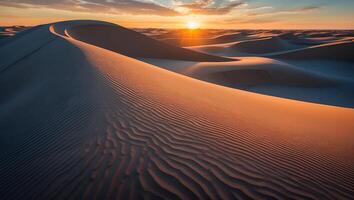 Sand Dune Landscape at Sunset with Warm Light and Winding Patterns photo