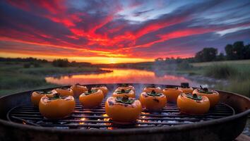 Grilling Persimmons at Sunset by the Water for a Unique Dish photo