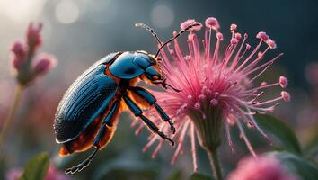 Beetle on Flower Close Up Shows Nature's Beauty and Interconnection photo