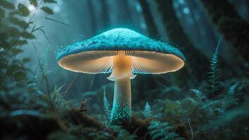 Glowing Mushroom in Forest with Magical Light and Dreamy Atmosphere photo