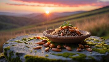 Serving Healthy Quinoa and Almonds at Sunset in Nature photo