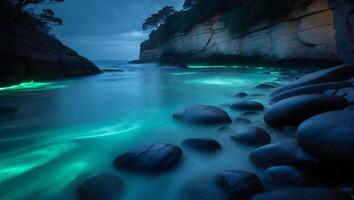 Exploring Glowing Waters Along a Rocky Coastline in a Seascape photo
