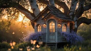 Charming Cottage Built in Tree with Fairytale Ambiance and Butterflies photo