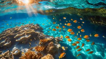 Swimming Underwater with Colorful Tropical Fish and Coral Reefs in Ocean photo