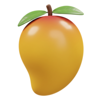 Vibrant 3d render of a fresh ripe mango with green leaves and a realistic appearance png