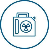 A blue line icon of a gas can with a nuclear symbol vector