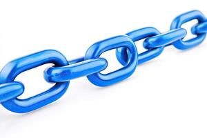 Blue chain links against white background photo
