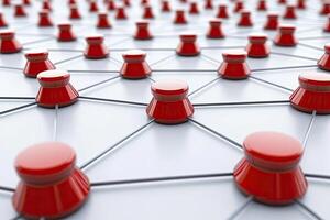 Red nodes interconnected by a network of lines photo