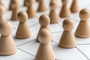 Wooden figures interconnected, a network of people photo