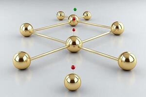 Gold spheres connected by rods, forming a network photo