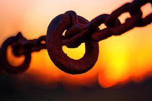 Rusty chain link at sunset photo