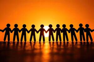 Silhouette figures linked, sunset background photo