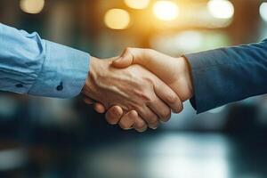 Business handshake in modern setting photo