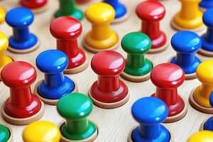 Colorful push pins arranged in a grid pattern photo