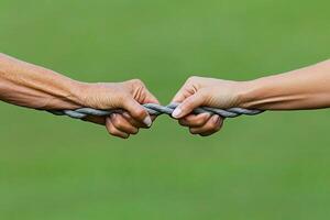Two hands holding a rope together photo