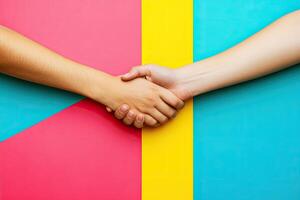 Two hands shake in friendship photo