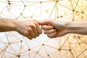 Two hands clasped in a connection gesture photo