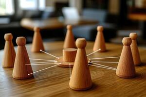 Wooden figures interconnected, forming a network photo