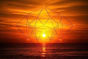 Geometric structure at sunset over water photo