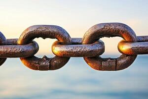 Rusty chain links against a soft sunset photo