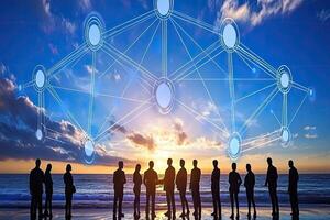 Global network connection, business team photo