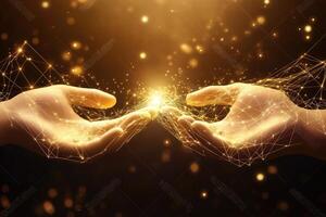Golden hands, connecting photo